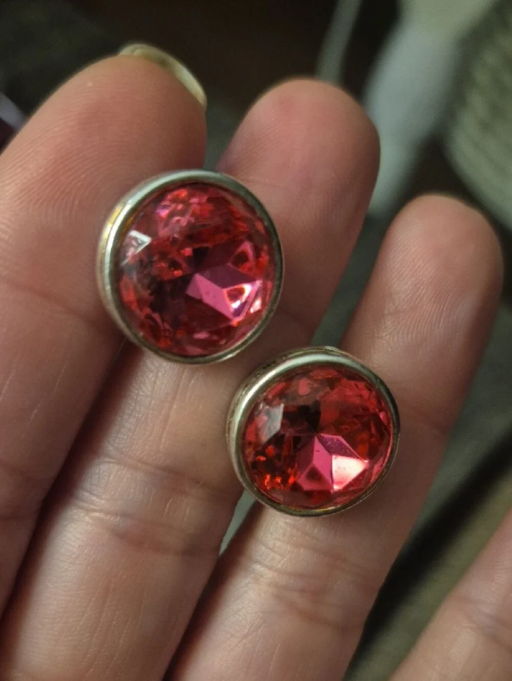 Pink Crystal Round Silver tone Cufflinks